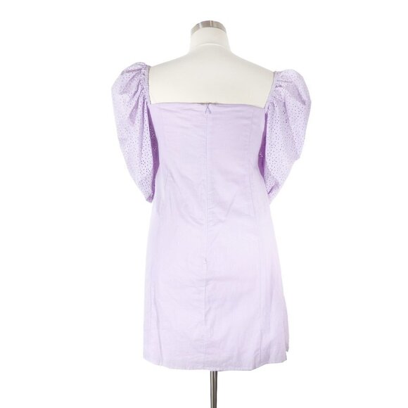 H&M Eyelet Puff Sleeve Dress Purple Sz XXL Square Neck Shift Silhouette Zip - Picture 3 of 9